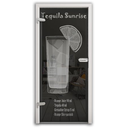 Ganzglastür Tequila Sunrise Gelasert Auf Grauglas