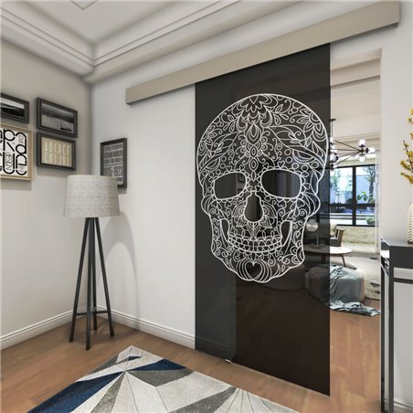 Glasschiebetür ECO-LINE Skull 3 Gelasert Auf Grauglas