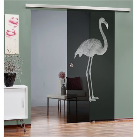 Glasschiebetür SLIM-LINE Flamingo Gelasert Auf Grauglas