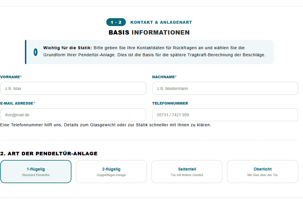 Pendeltür Konfigurator Vorschau