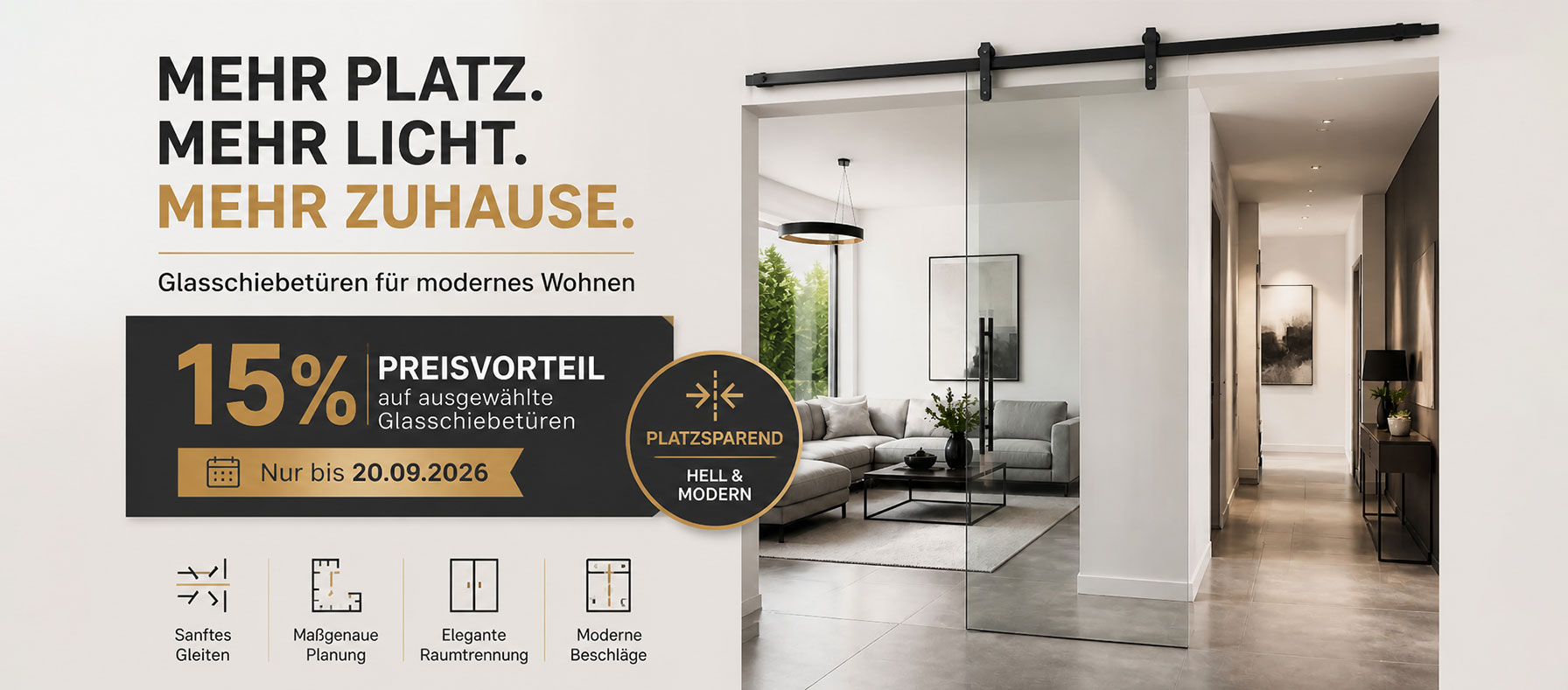 15% Rabatt auf Glasschiebetür 15% Rabatt auf Glasschiebetür