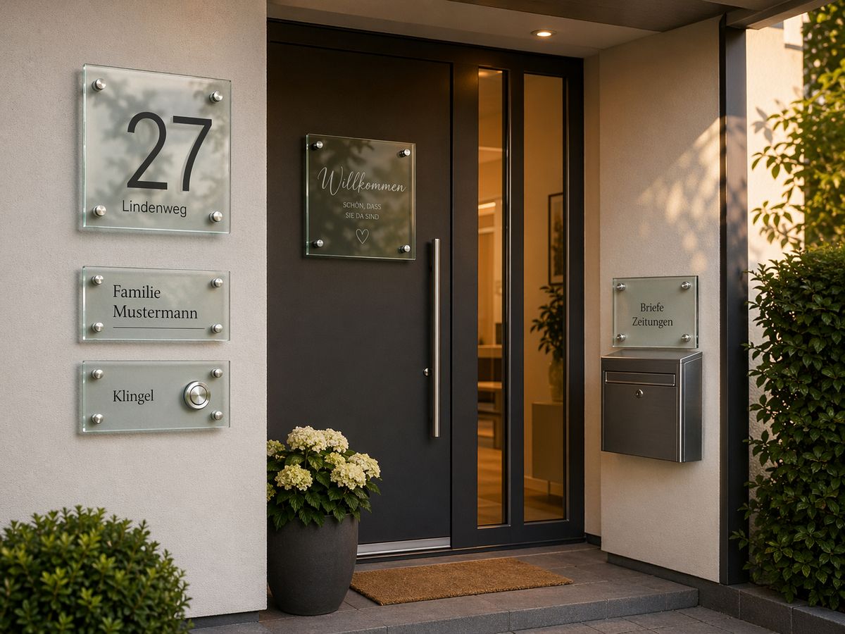 Privatbeschilderung / Haustür - Bedrucktes Glas online konfigurieren Privatbeschilderung / Haustür - Bedrucktes Glas online konfigurieren