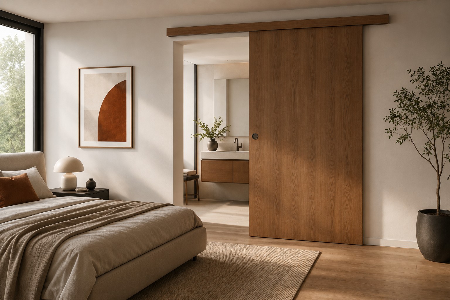 Holz Schiebetür für Schlafzimmer mit Sichtschutz